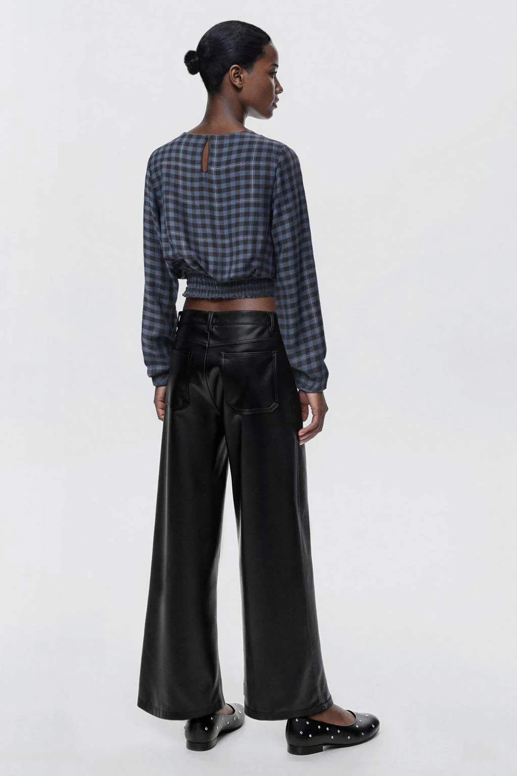 MANGO TEEN imitatieleren straight casual broek zwart