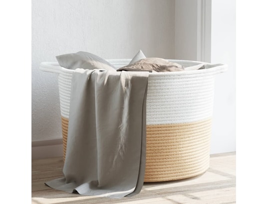 VIDAXL - Panier à linge beige et blanc ø55x36 cm coton