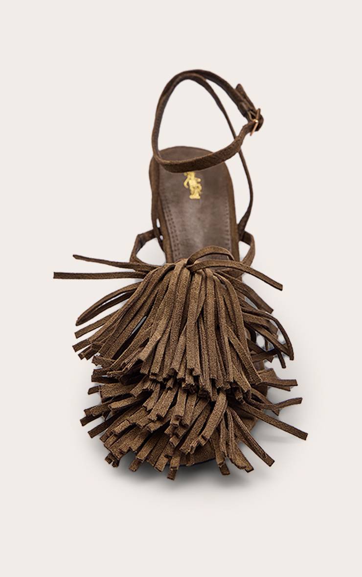 Kaki Sandales À Talons Avec Franges