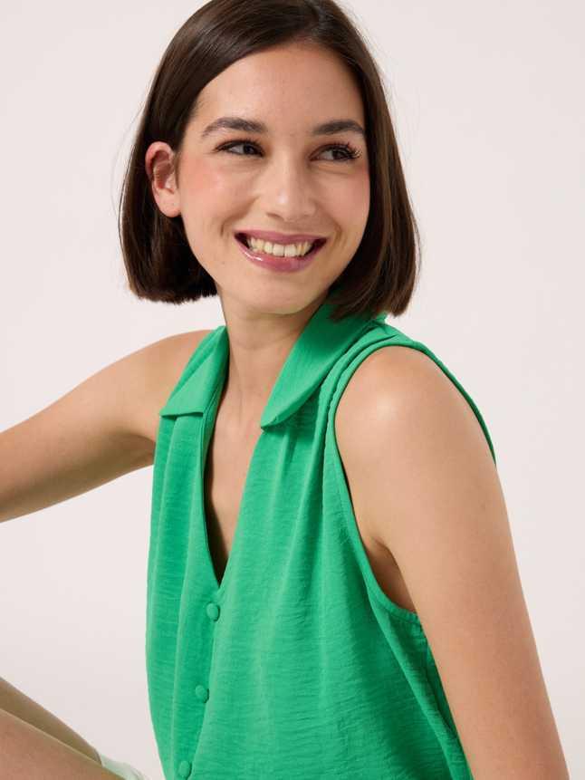 Top col chemise sans manches