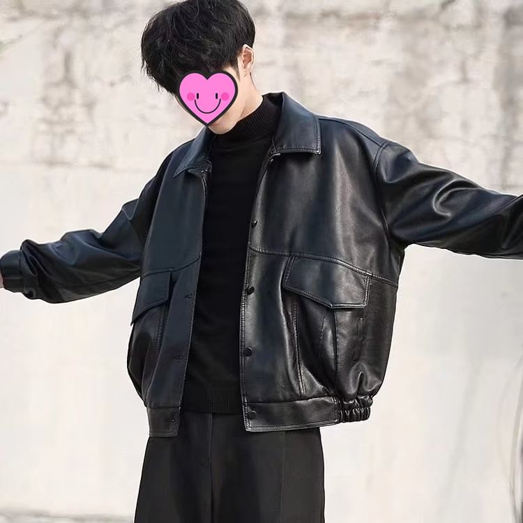 DuckleBeam - Effen oversized imitatieleren jas
