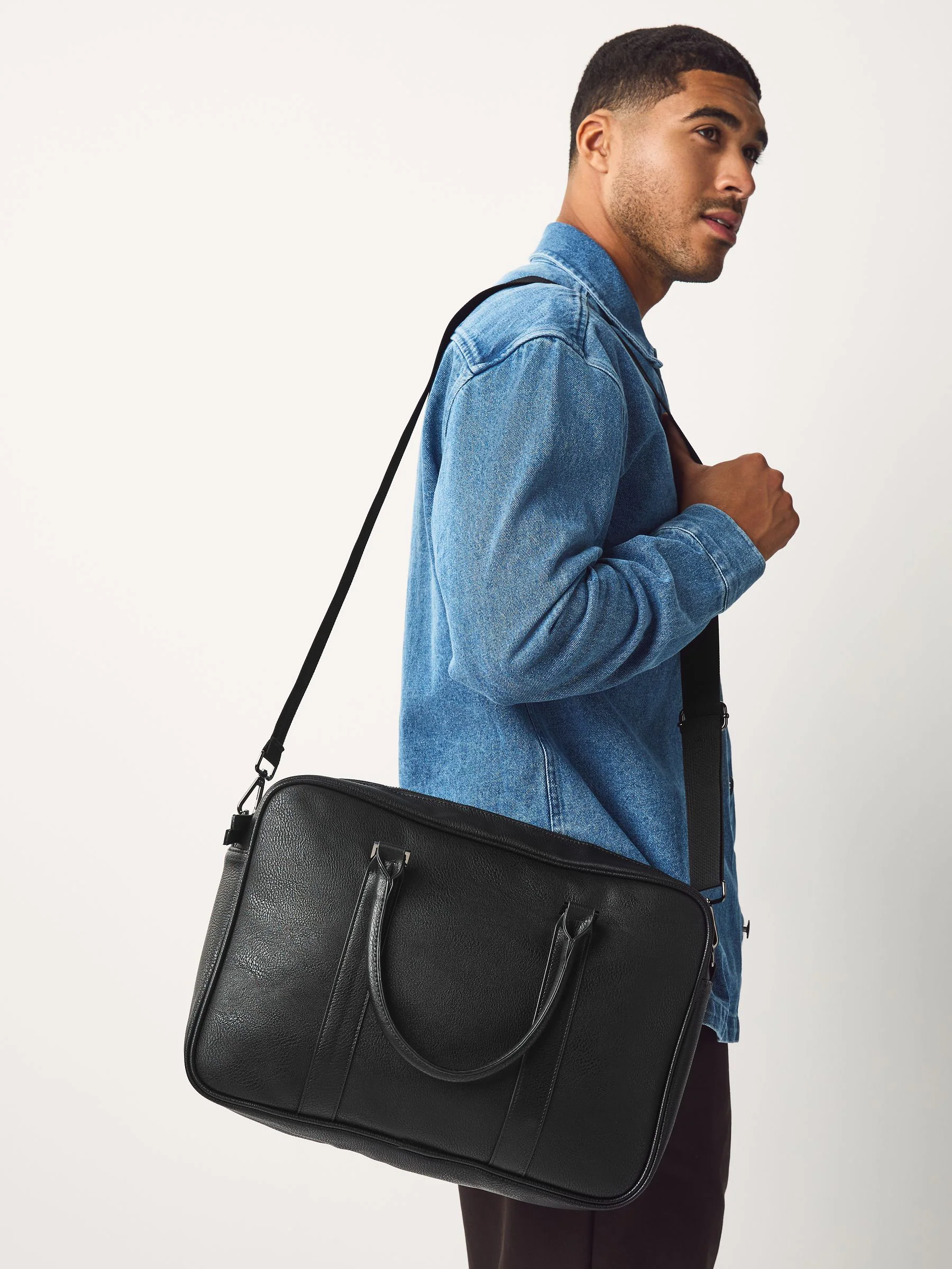 Zwart - Faux Leather Briefcase