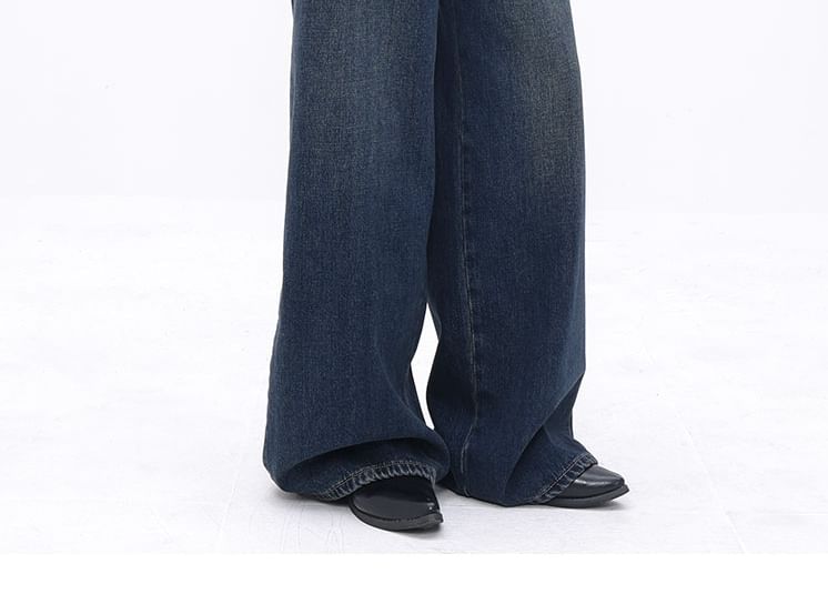 Carotaine - High Waist Washed Wide Leg Jeans