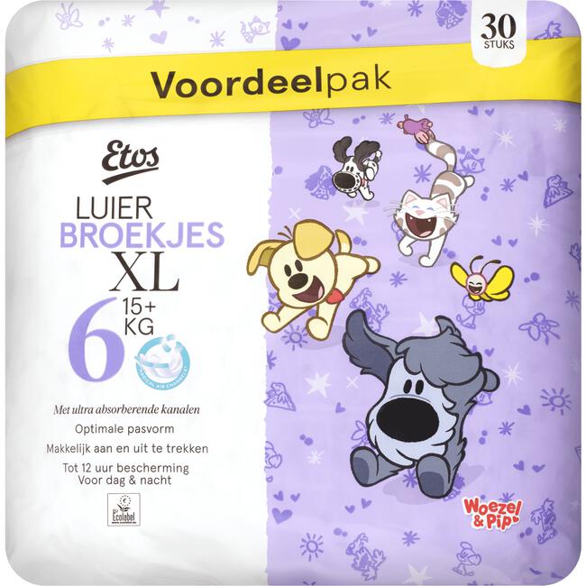 Etos Woezel & Pip Luierbroekjes Extra Large Voordeelpak Maat 6 16+ kilo 30 stuks