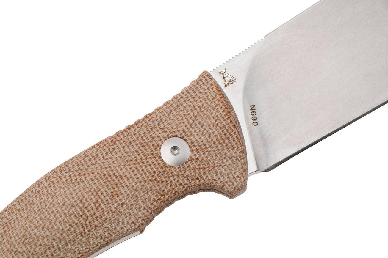Viper Trail VT4066CN Stonewashed N690, Natural Canvas Micarta, vaststaand mes, Jens Anso design