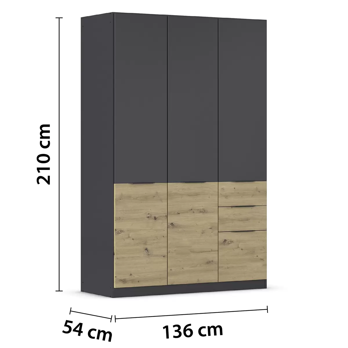 Kleiderschrank 3trg. Max-Extra anthrazit,Artisan Eiche