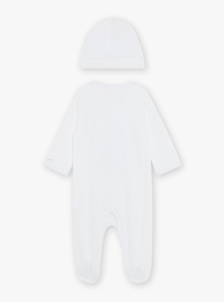 Pyjama et bonnet en velours écru
