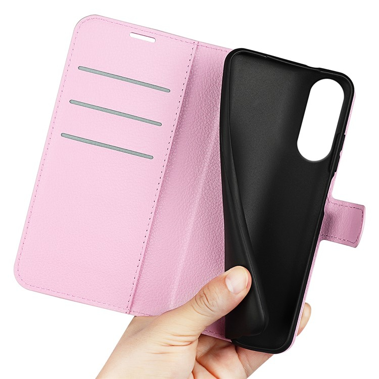 Samsung Galaxy S25 Edge Leder Tasche Flip Cover Litchi Look - Rosa