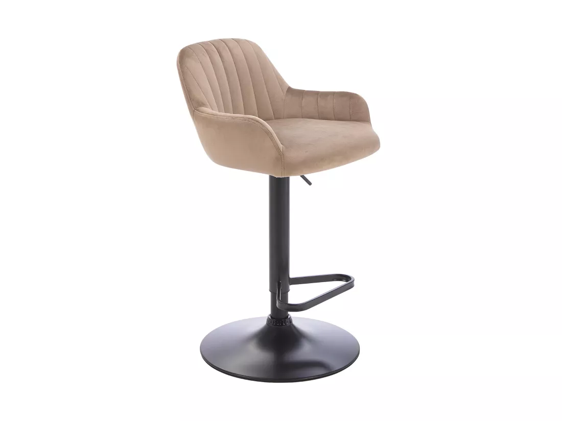 Lot de 2 tabourets de bar en velours et métal noir - Hauteur réglable - Beige - ELEANA