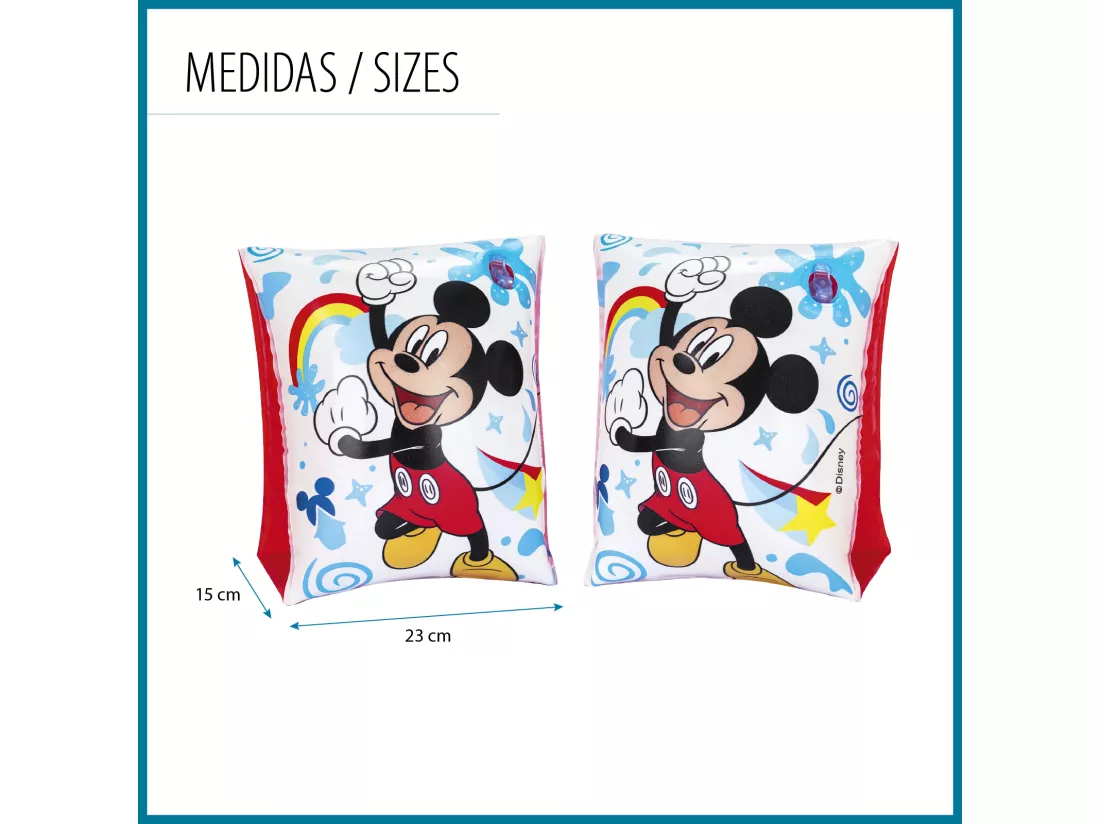 Brassards Gonflables pour Enfants de 3 à 6 ans Bestway 17x12 cm Design de Mickey Mouse Double Chambre à Air