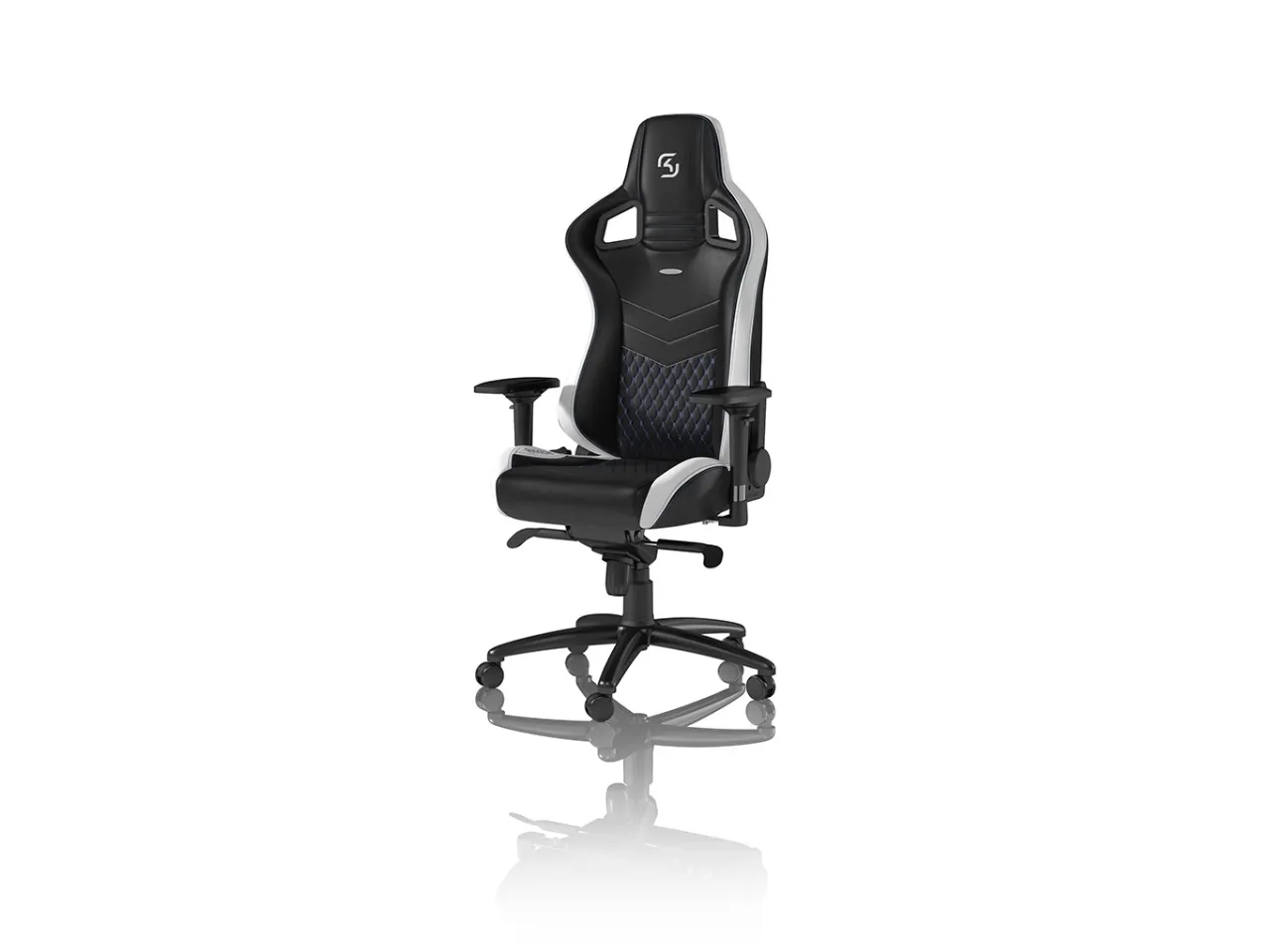 Noblechairs EPIC SK Gaming Edition - Spillestol - ergonomisk - armstøtter - T-formet - vippe - drejeled - polyuretan-læder - sort, hvid, blå