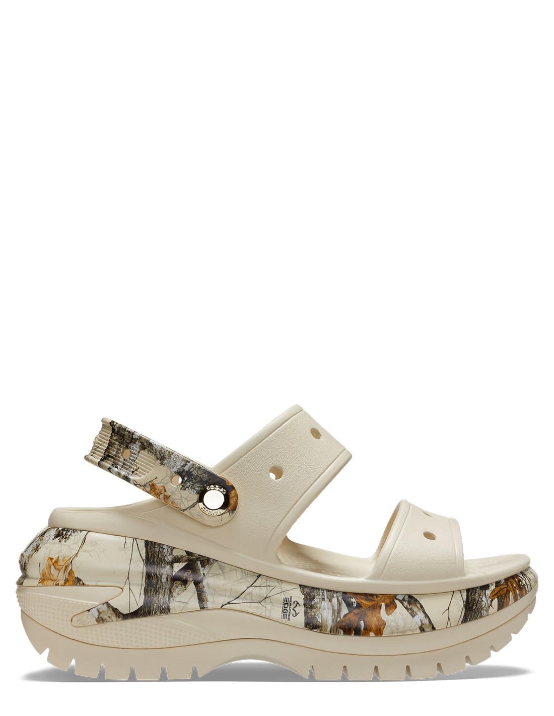 crocs sandales compensées femme classic mega crush realtree sandal beige imprimé nature