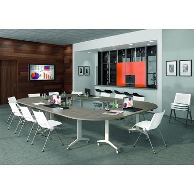 Table de réunion abattantes - L140 x P80 cm - pied blanc - plateau imitation érable