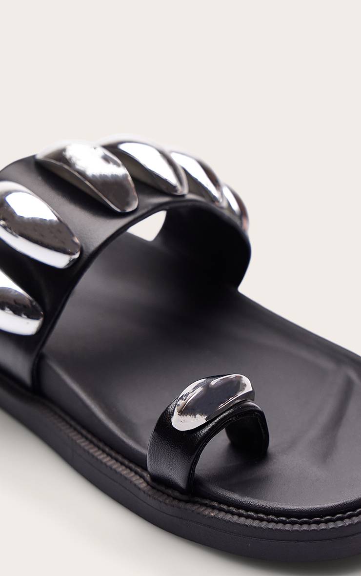 Noir Sandales À Semelle Intérieure Avec Détail Garniture Argentée En Synthétiquecuir
