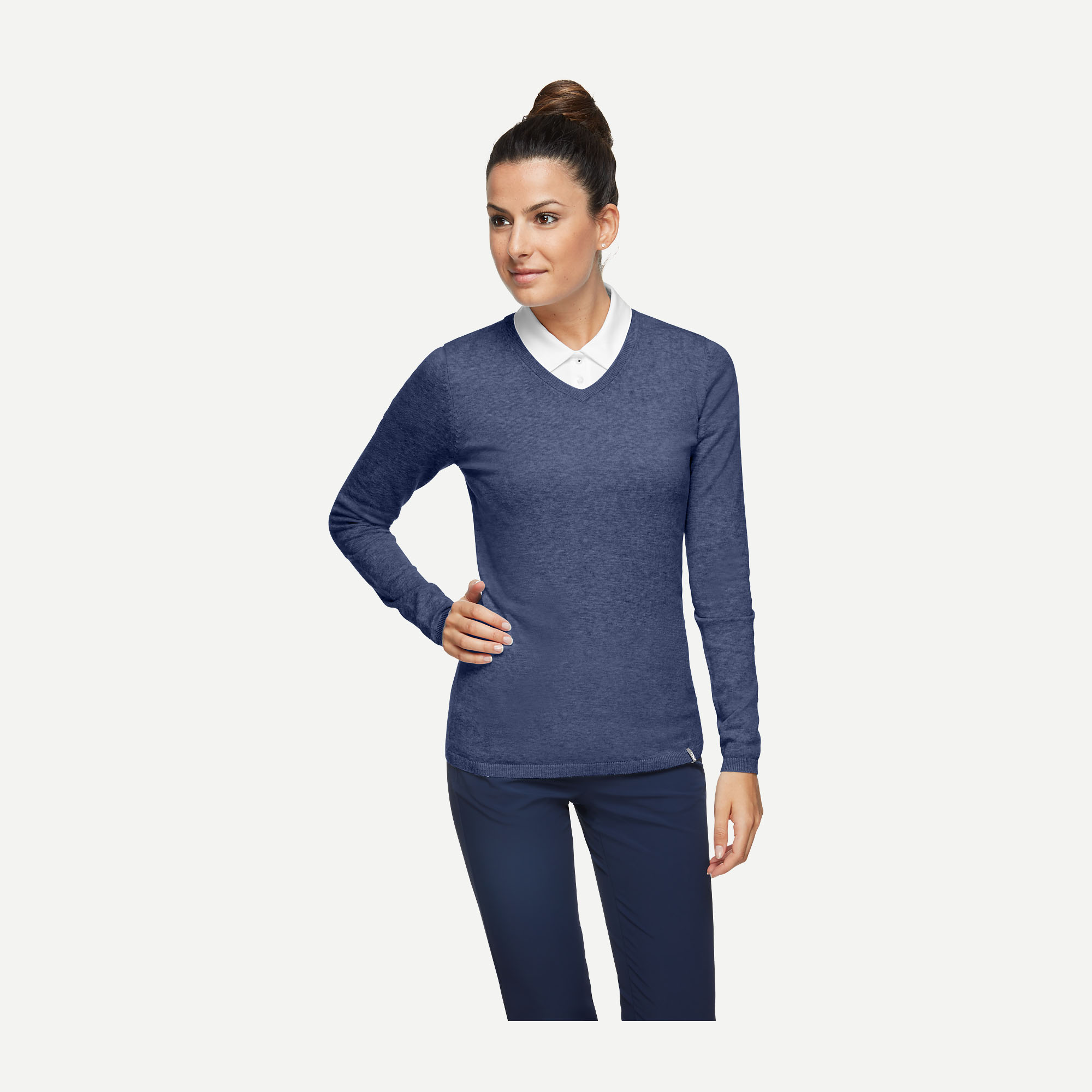 Kicki V-Neck Pullover Dame 22300/Atlanta Blue Melange