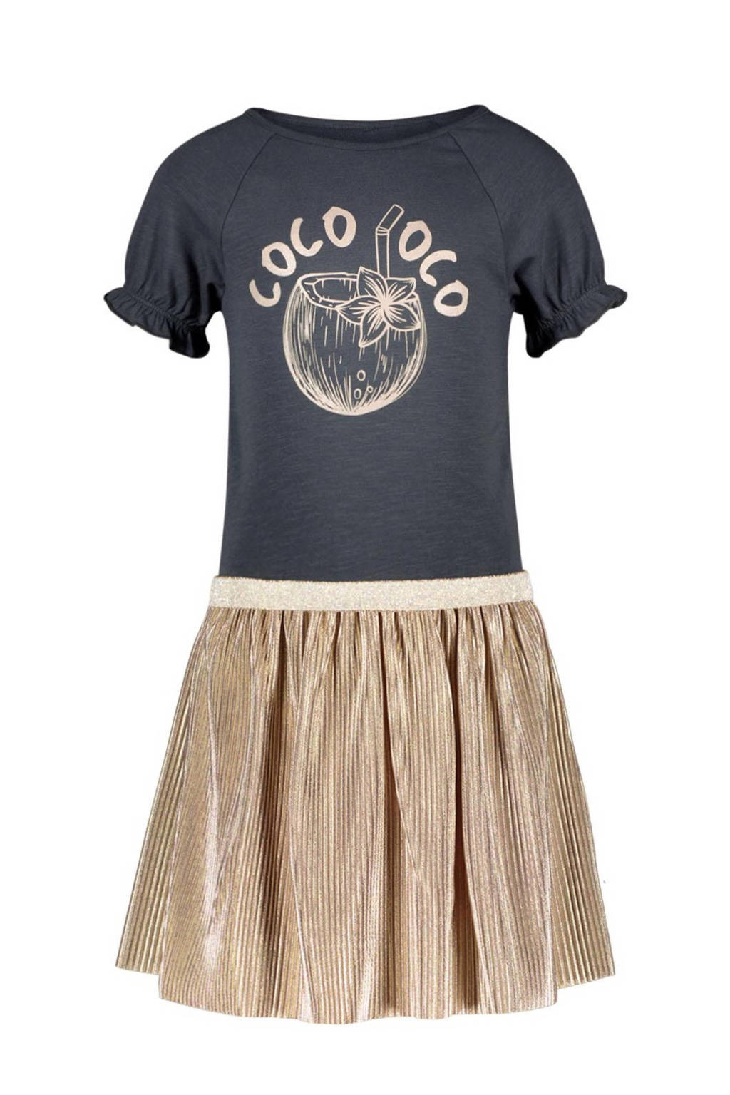 Like Flo jurk met ruches goud/donkerblauw