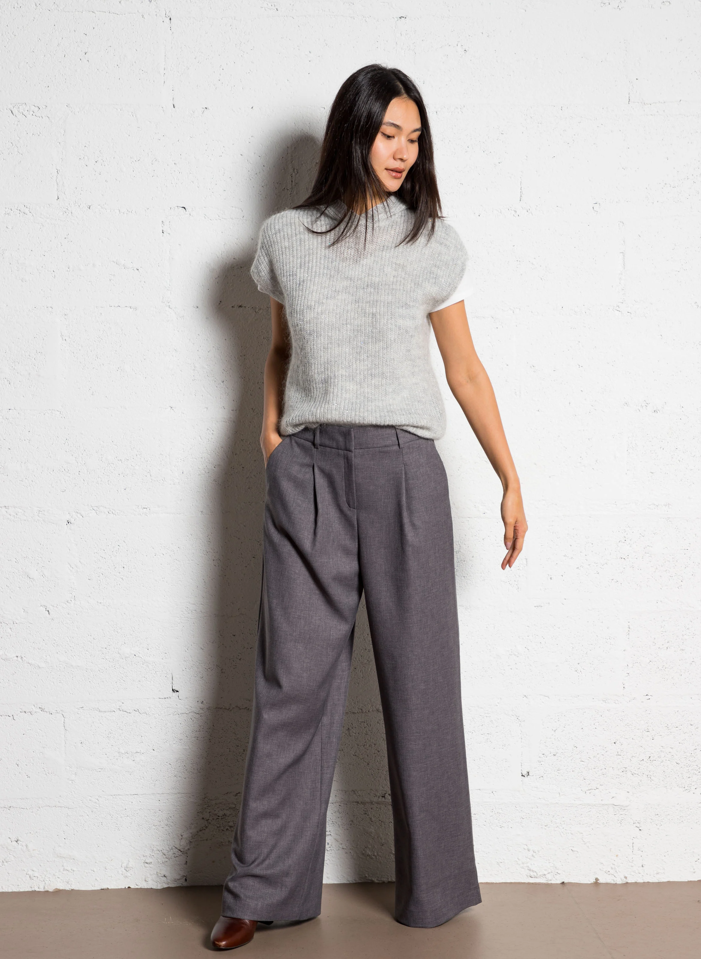 FLAUBERT - Pantalon large taille haute| Gris