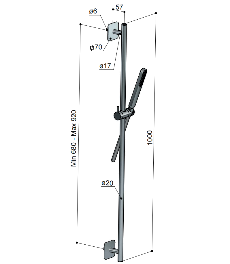 Hotbath Gal glijstang 100cm met doucheslang en handdouche geborsteld messing PVD