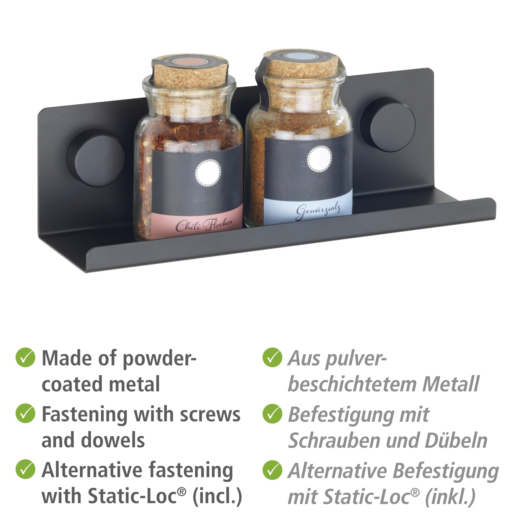 WENKO Gewürzregal »Modell Jet S« Küchenregal für die Wand, Industrial Style, pulverbeschichtetes Metall