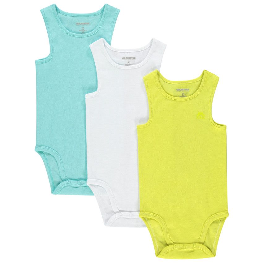 Lot de 3 bodies sans manches en coton pour bébé garçon à logo printé - Bleu