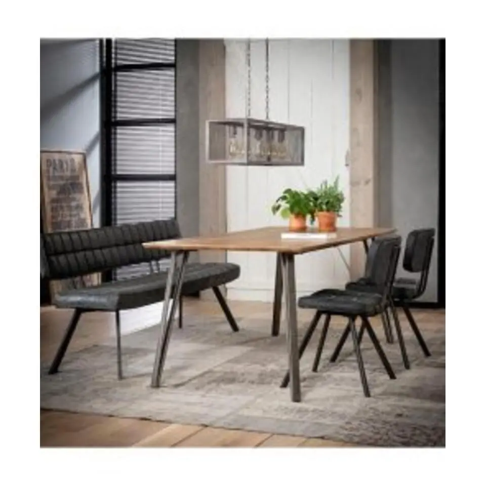 Kalfort Eetkamerbank Guillaume industriële zwart PU 180x54x83cm