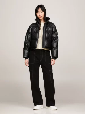 Jaqueta puffer cropped Alaska Tommy Remastered com blocos de cores tonais