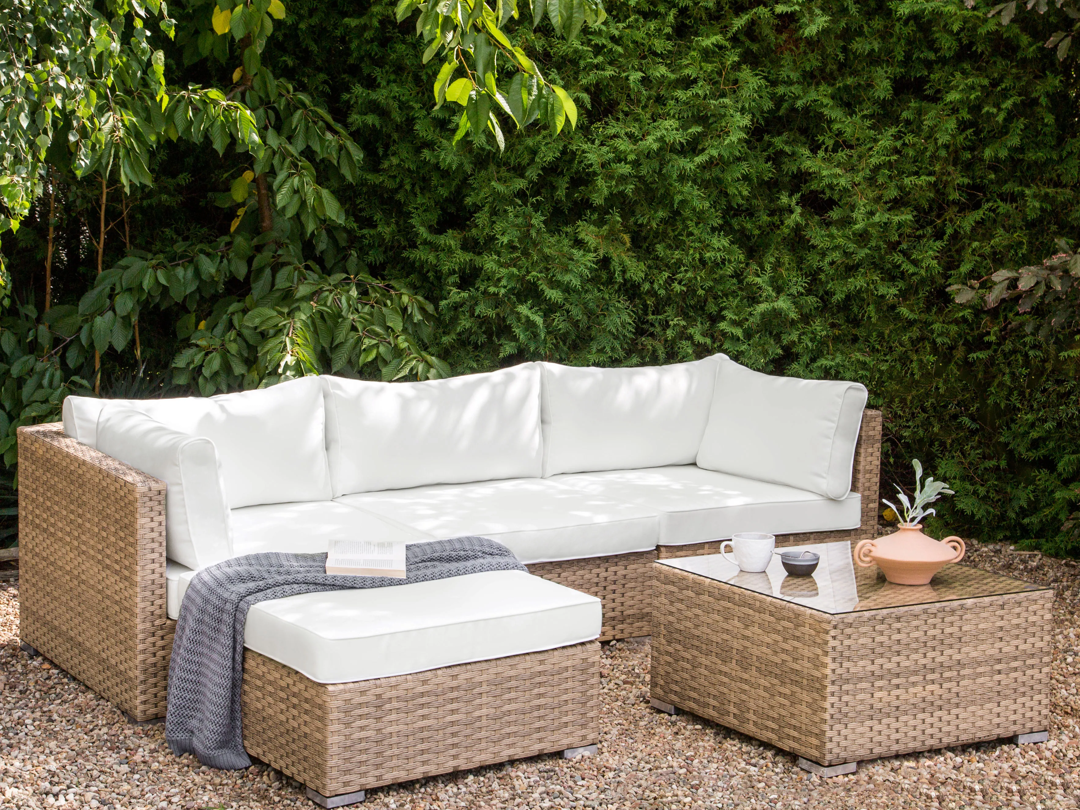 Tuin hoekloungeset met tafel 4-zits SANO rechtszijdig modulair PE rotan Natuurlijk