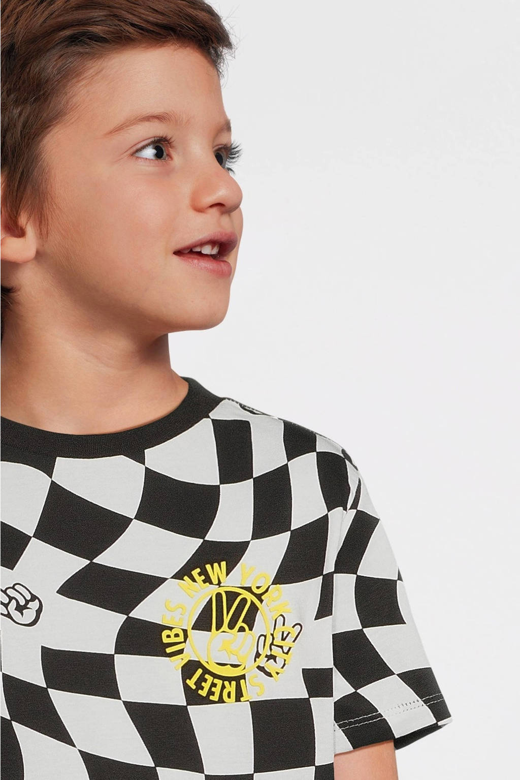 Orange Stars T-shirt Pedro met all over print zwart/wit