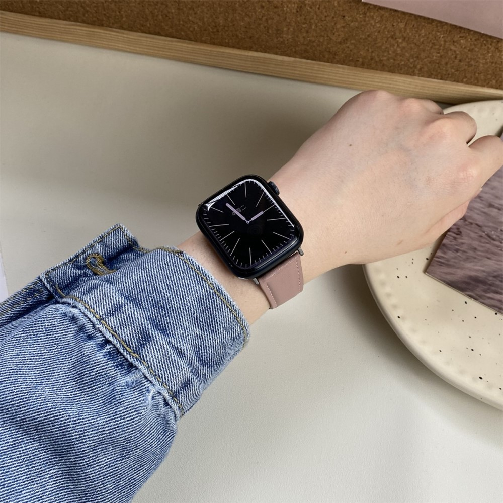 Apple Watch (49/46/45/44 mm) Echtleder Armband mit Magnet-Verschluss (Gelenkumfang: 170-220mm) - Rosa / Braun
