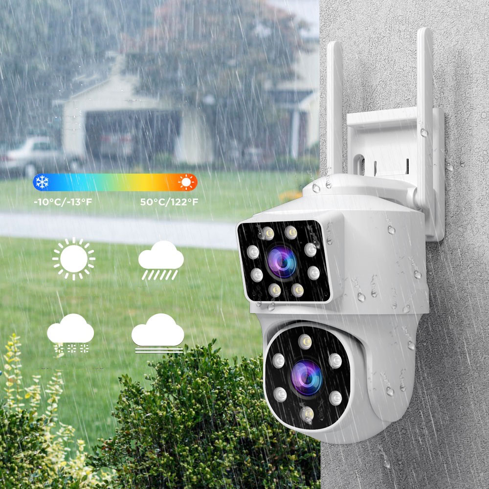 (2 2MP) 345° Outdoor WiFi IP Kamera mit Dual-Linse FullHD 1080p Nachtsichtfunktion / Zwei-Wege-Audio / Micro SD IP66 (iOS/Android) - Weiss