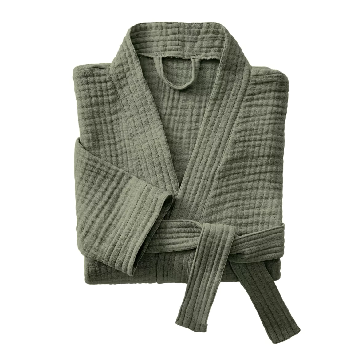 Peignoir de bain gaze de coton L/XL Gaïa Vert romarin