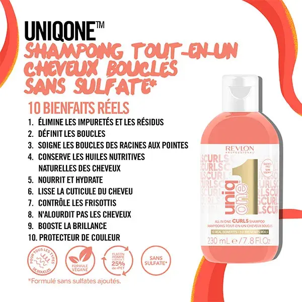 Revlon Professional UniqONE Shampoo sem sulfato para cabelos cacheados, crespos e ondulados 230ml