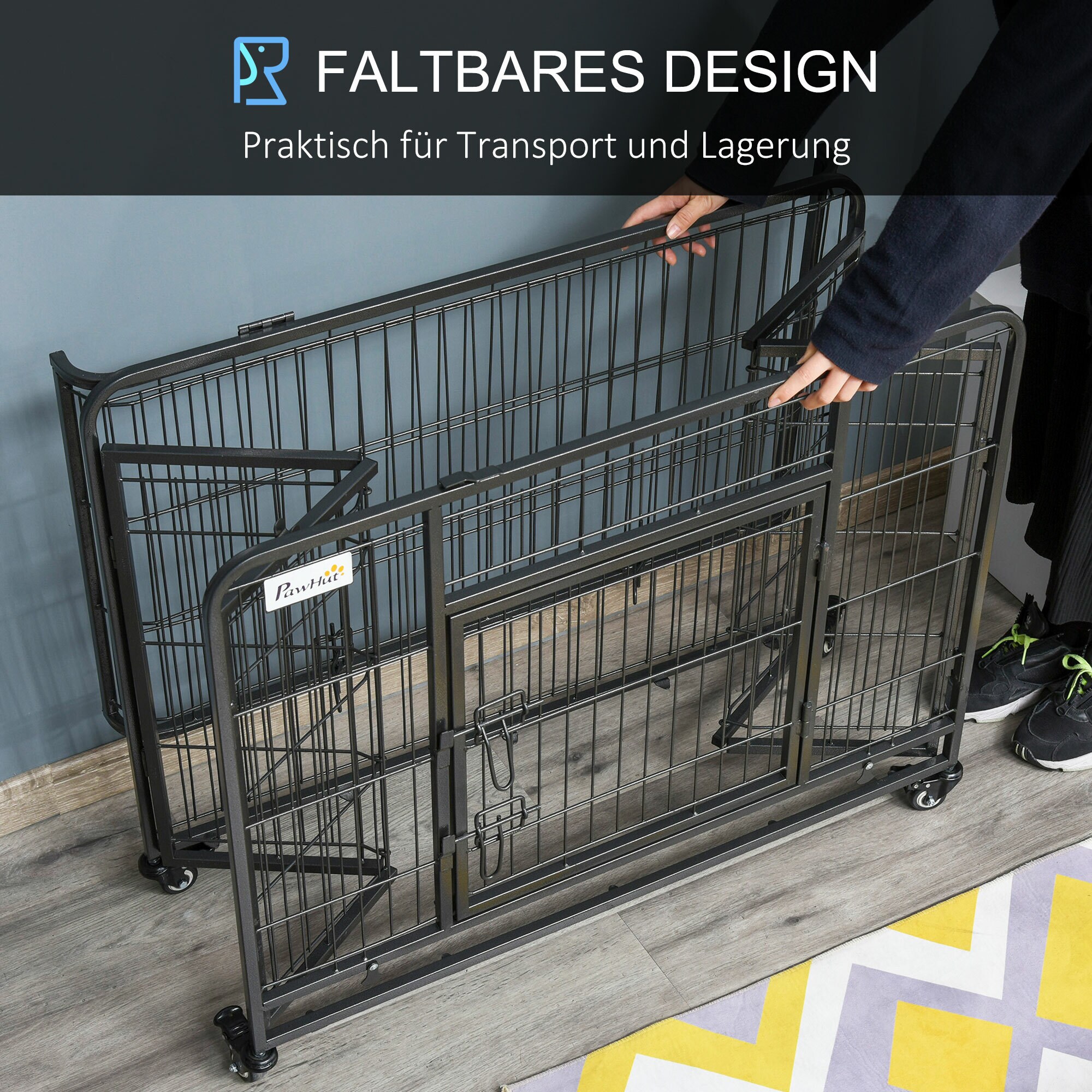 PawHut Hundetransport 4 Drehrollen, davon 2 mit Bremsen,haltbare Materialien Dunkelgrau 94 x 58 x 69,5 cm (LxBxH)
