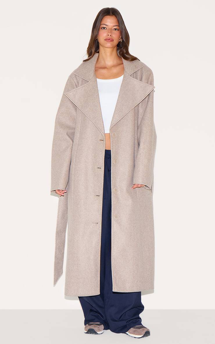 Taupe Trench-coat Oversize Effet Laine