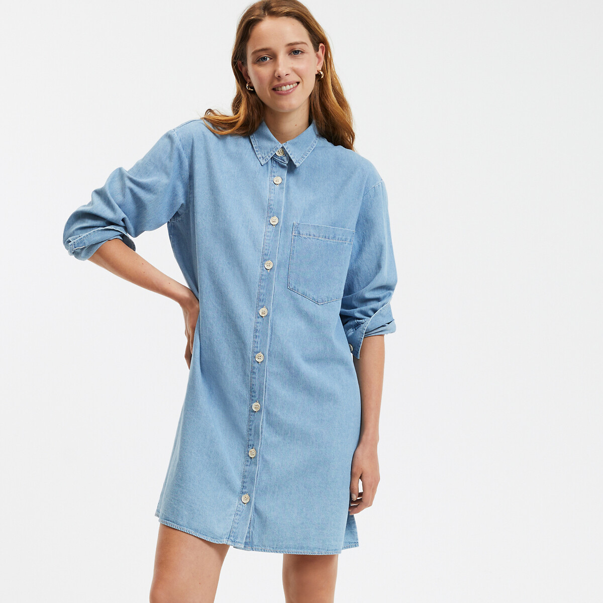 LA REDOUTE COLLECTIONS<br>Vestido camisa jeans, mangas compridas