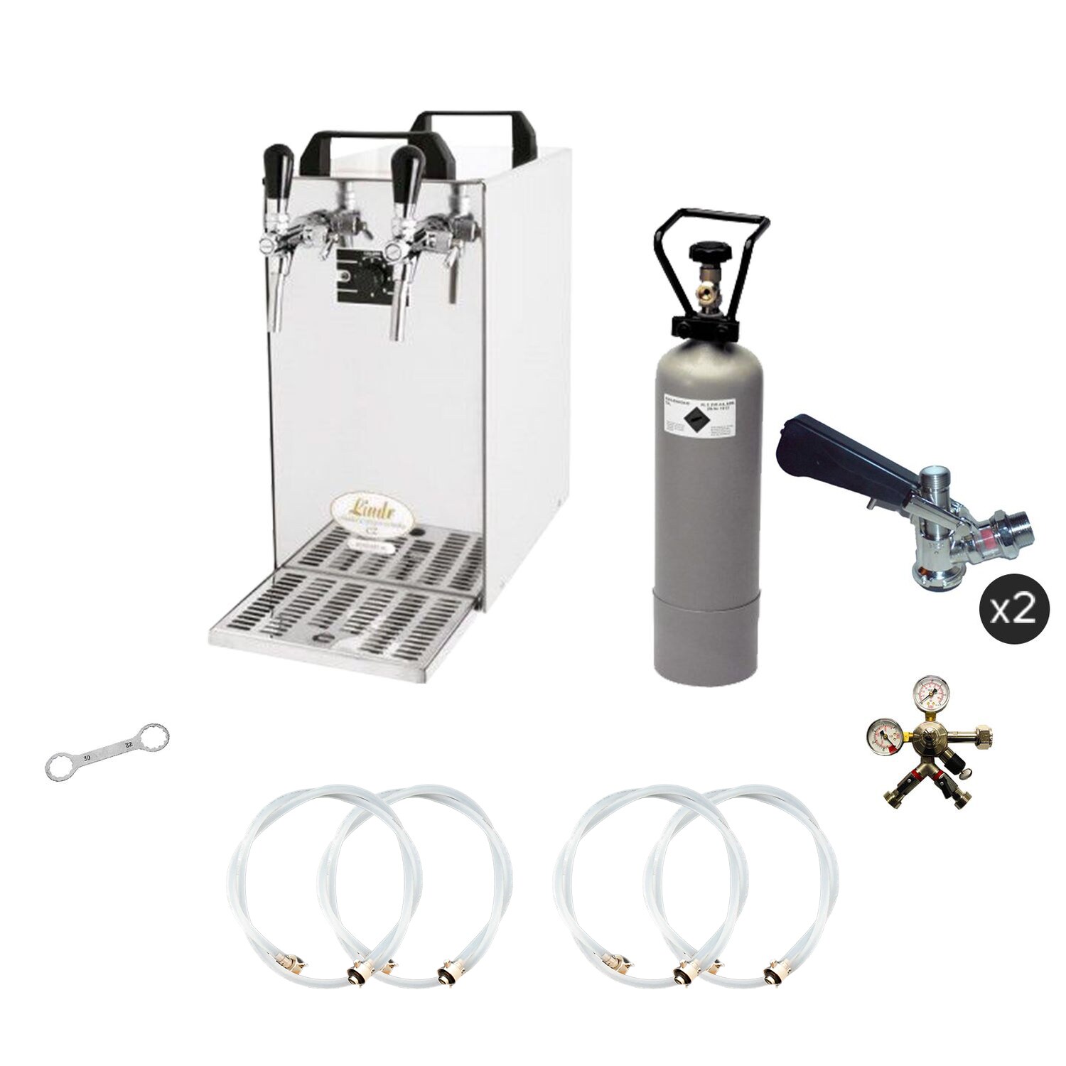 Komplett Set - Zapfanlage, Bierzapfanlage - Kontakt 40 2-leitig Trockenkühler, Durchlaufkühler 50 Liter/h, Green Line, Korb,Flach