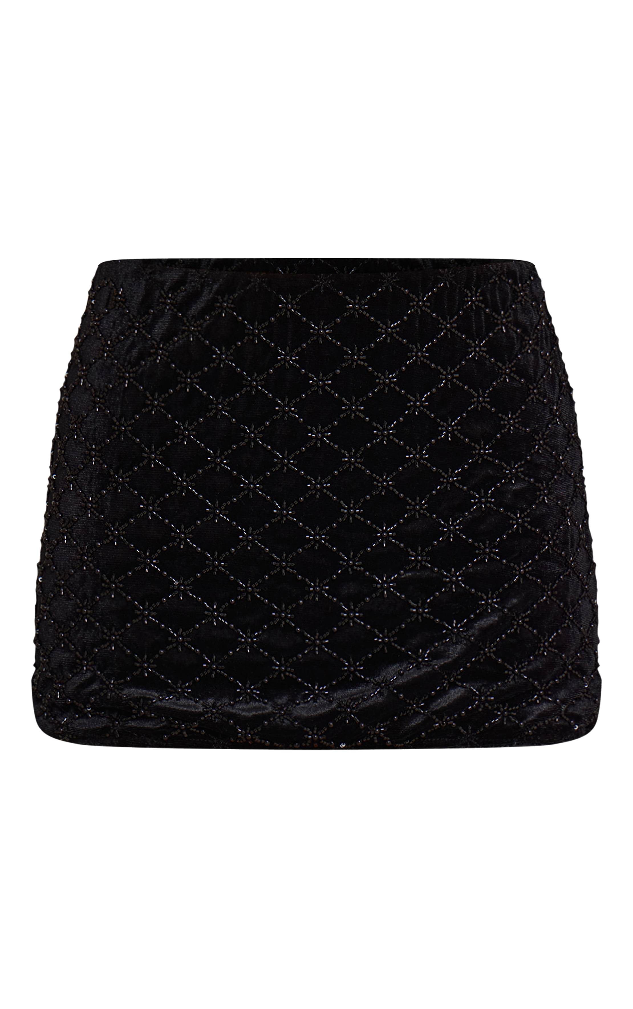 Noir Mini-jupe En Velours Brodé