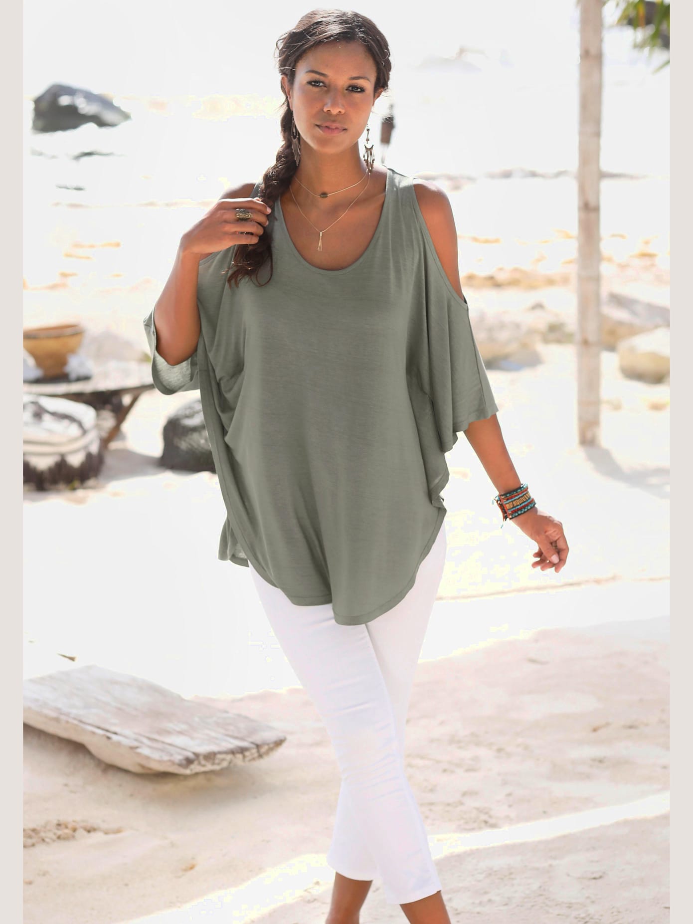 T-shirt de plage large encolure ronde