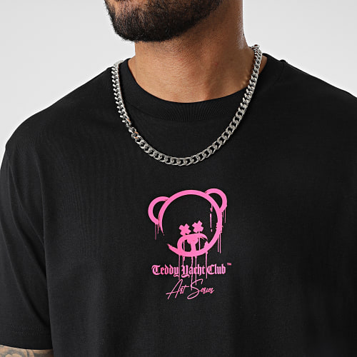 Tee Shirt Oversize Large Art Series Marker Noir Rose Fluo
