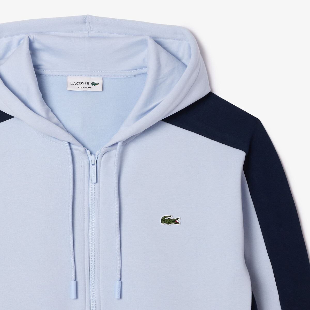 LACOSTE<br>Coloblock com capuz e zíper em molton