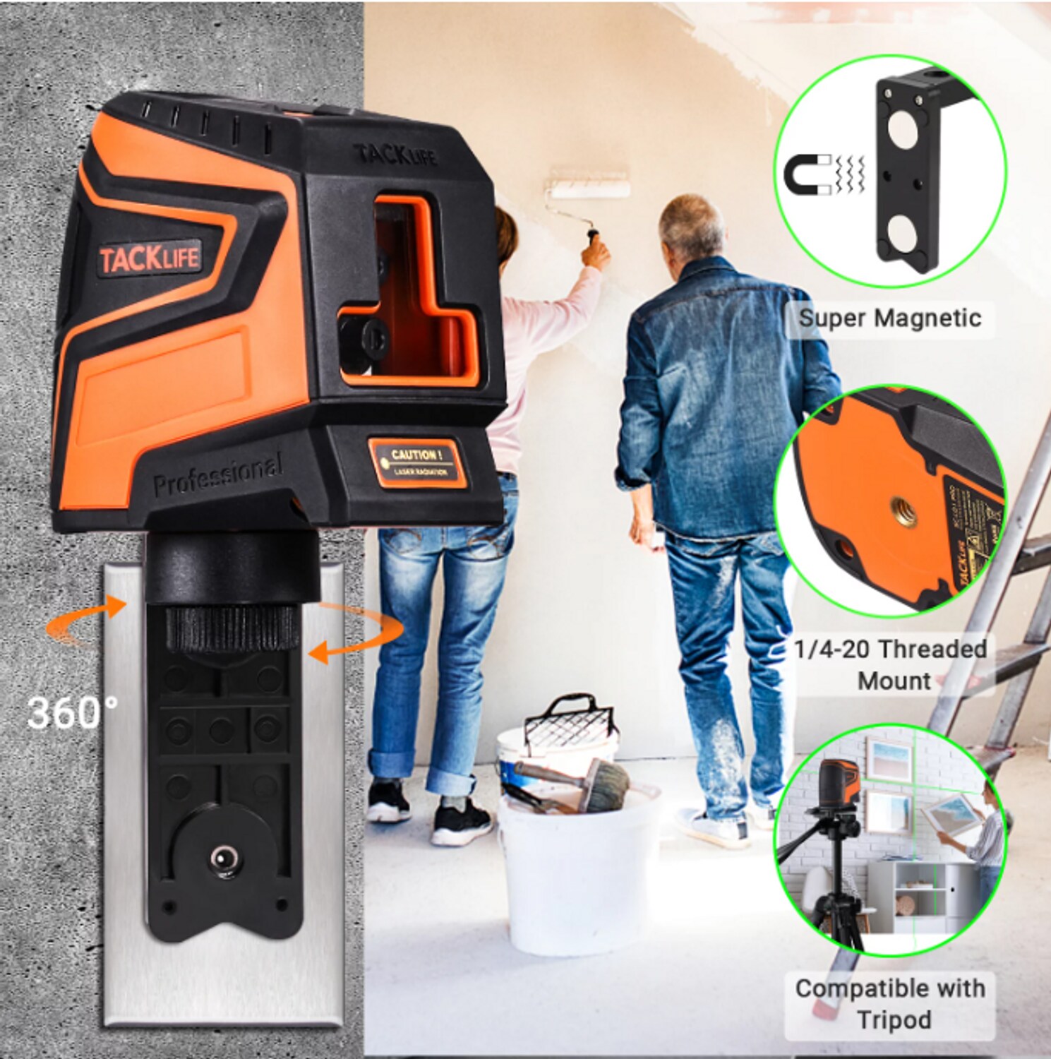 TACKLIFE Green Pro Cross Line Laser Level, drei Module mit 2 Laserköpfen, einfache Montagehalterung und Tragetasche - SC-L01 PRO