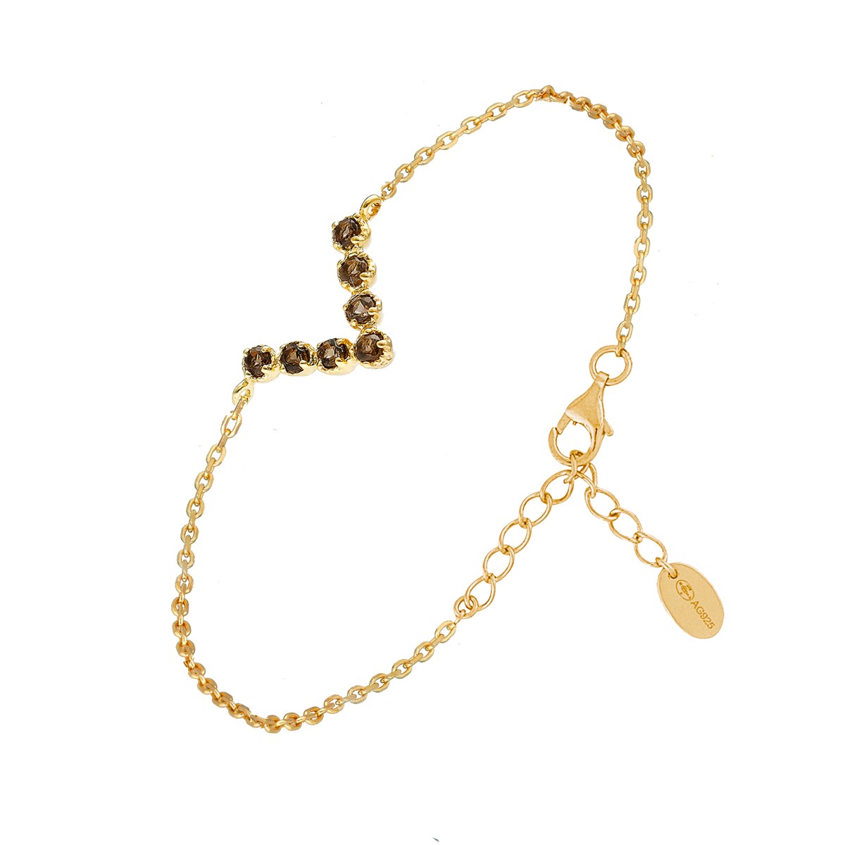Bracelet Argent Doré Triangle Et Pierres Naturelles Quartz Brun