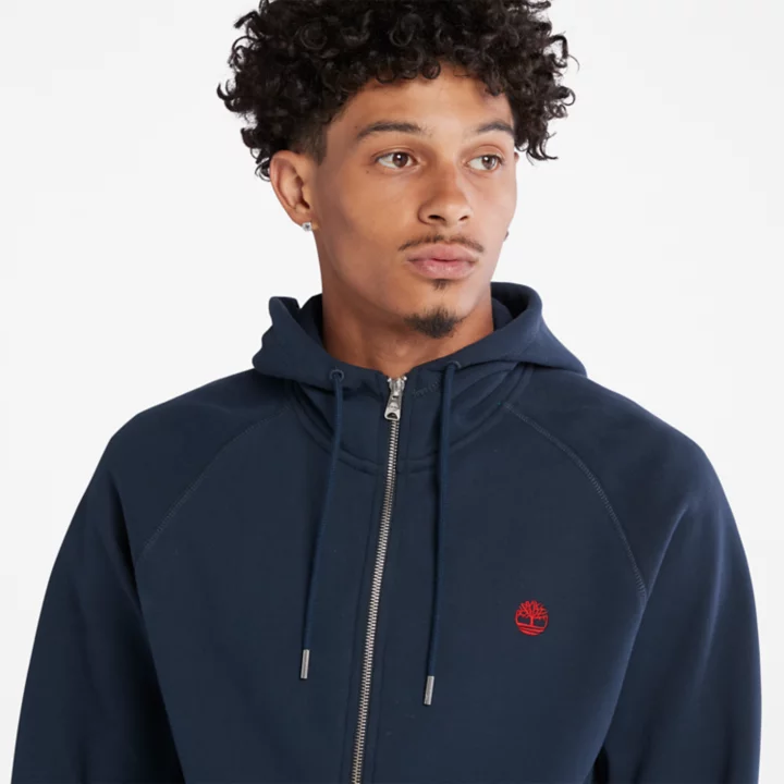Moletom com capuz e zíper frontal Exeter River para homens na cor azul marinho