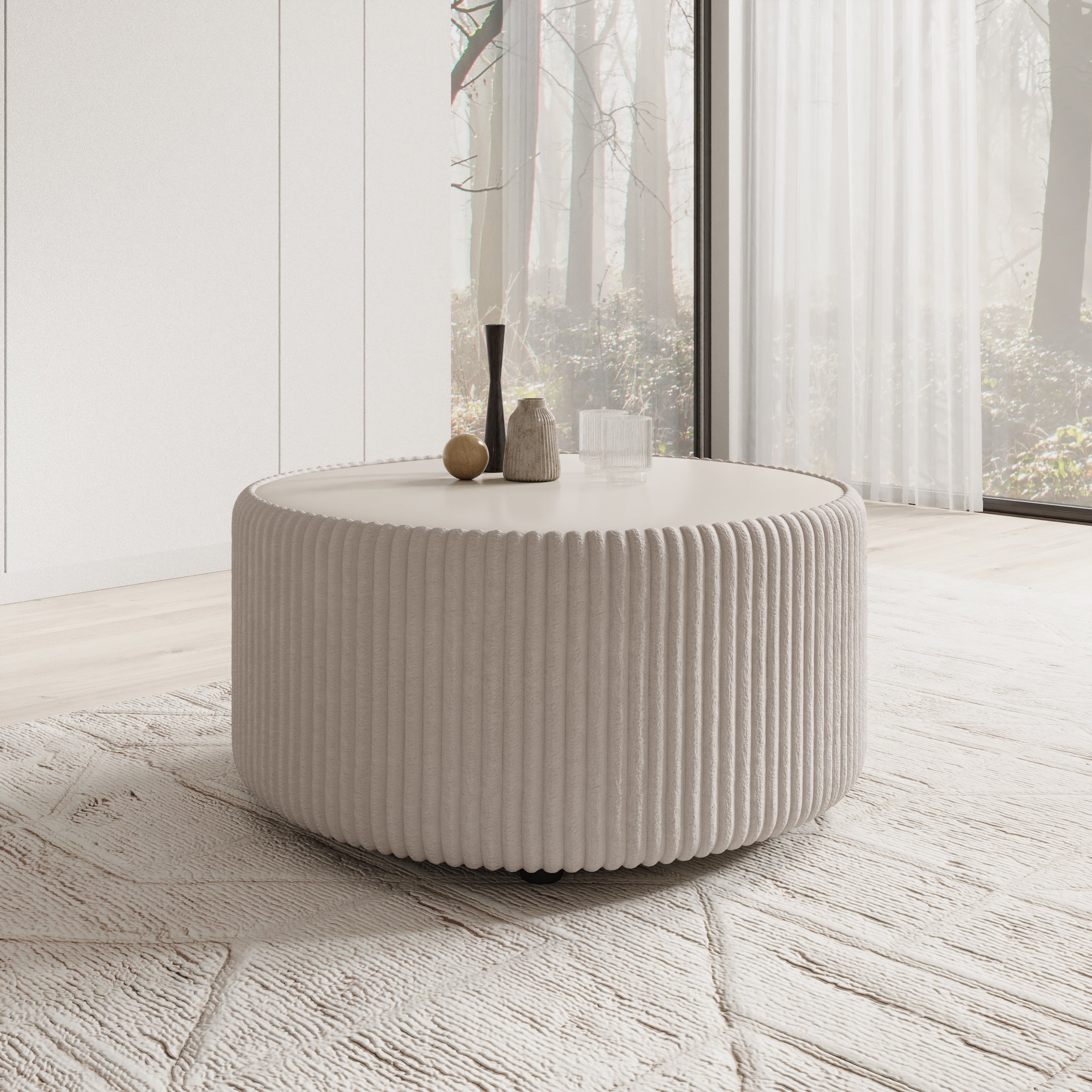 Marano - Salontafel - Fluffy ribstof wit - 89x89x42 cm