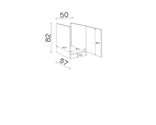 Flex Well Varo spoelbakonderkast BxDxH 50 x 57 x 82 cm, wit mat, gedemonteerd, scharnier omkeerbaar (links of rechts te monteren)