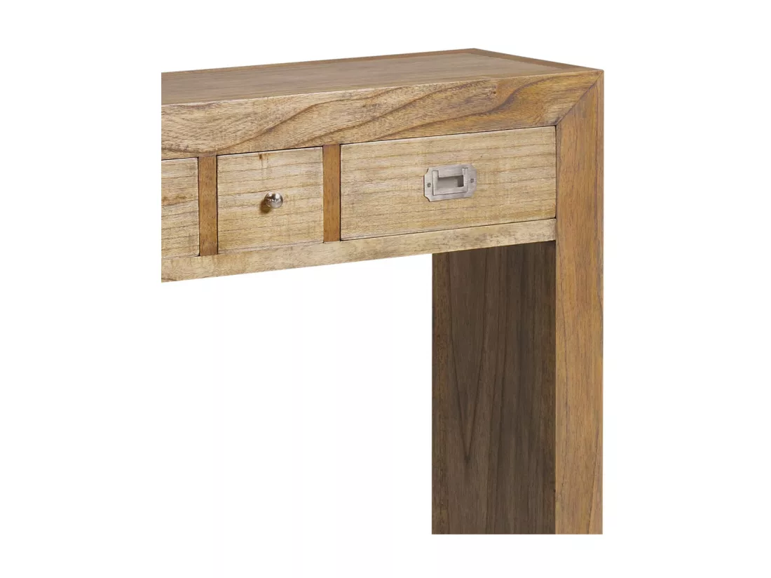 Console en bois massif de Mindy naturel 3 tiroirs Mazari 100cm