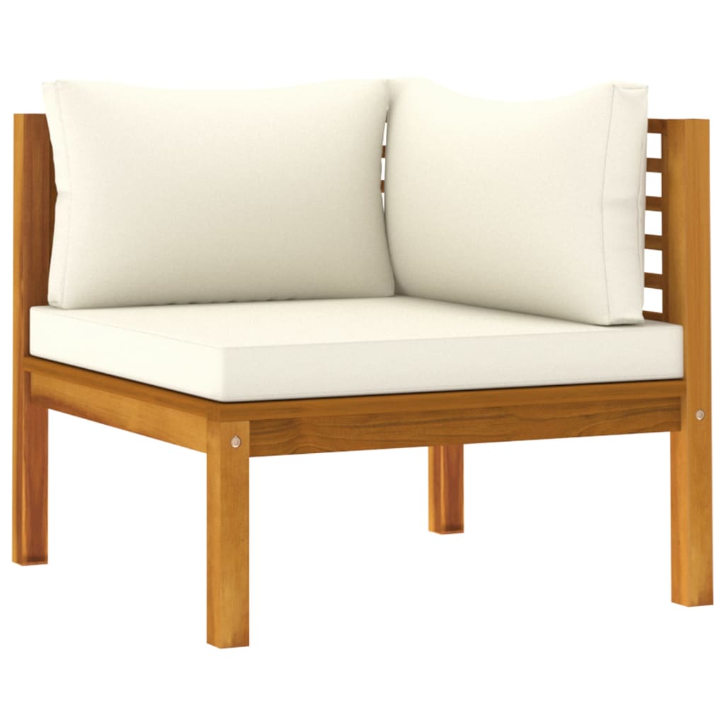 Salon de jardin meuble d'extérieur ensemble de mobilier 4 pièces avec coussin crème bois d'acacia solide