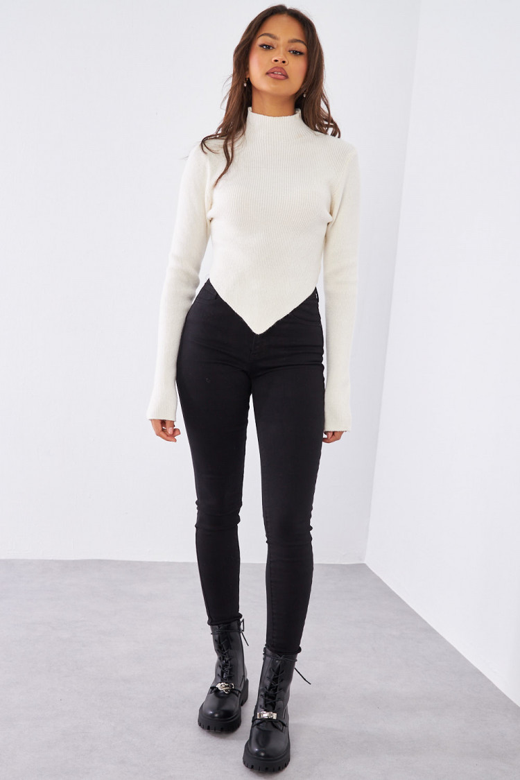 Pull écru court en laine