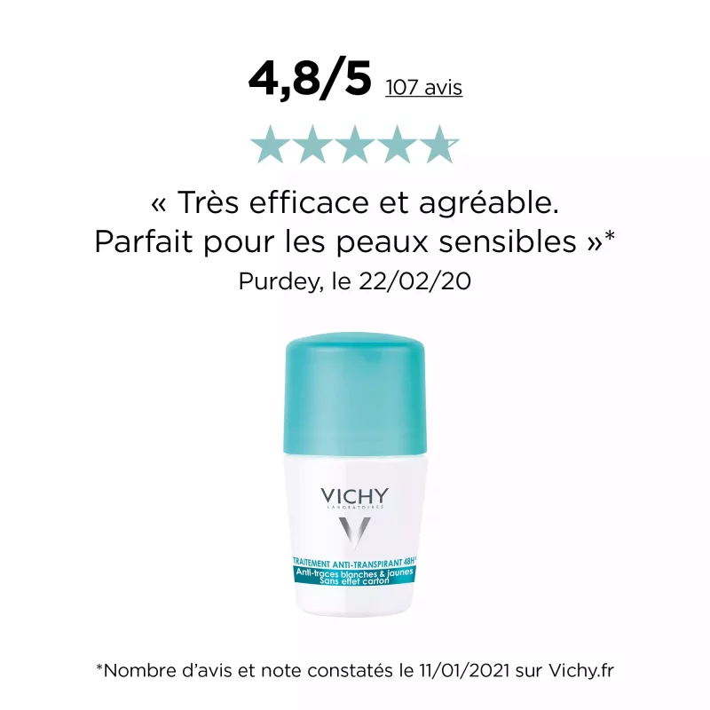 Bille Anti-Transpirant 48H - Anti-Traces Jaune Et Blanches - Sans Effet Carton - 50ml