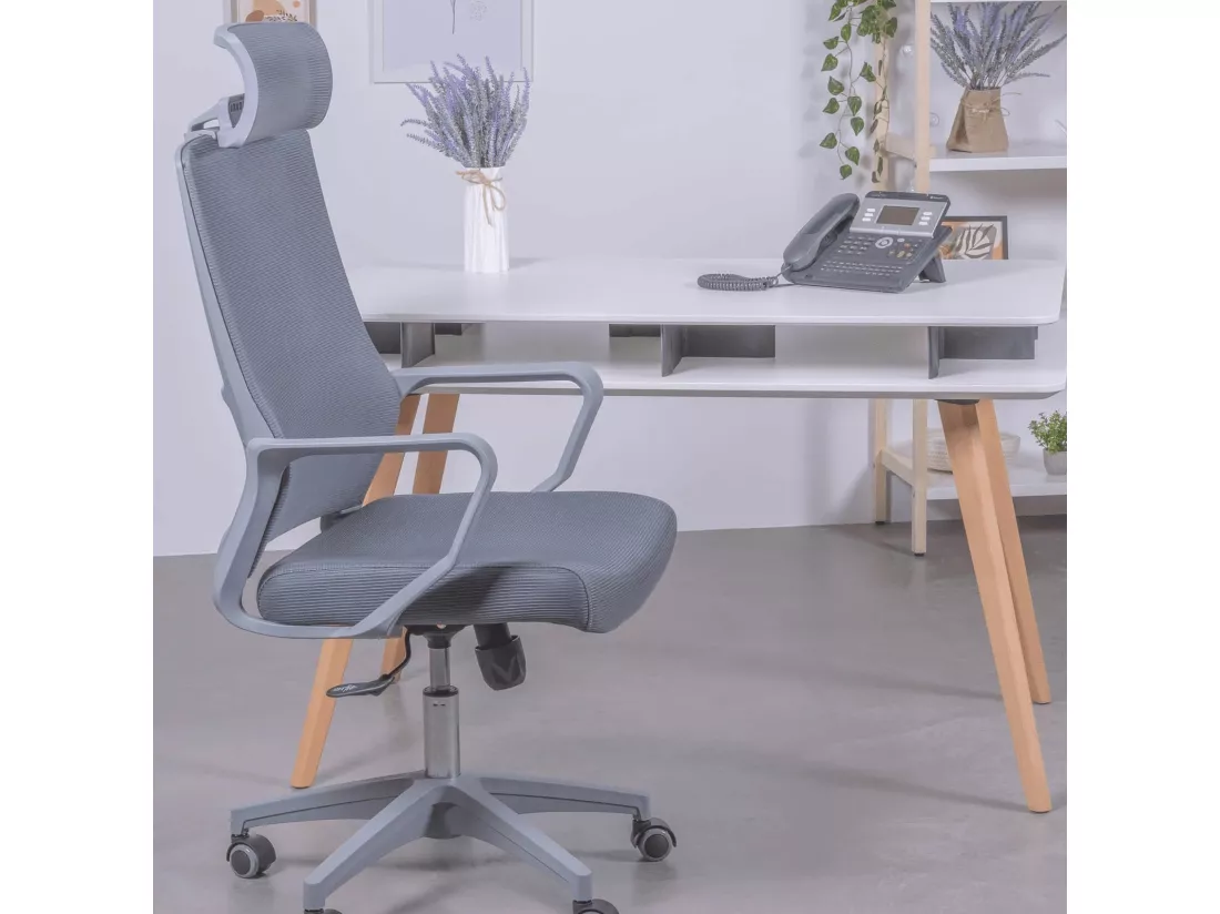 Chaise de bureau ergonomique en mesh respirante avec finitions grises et appui-tête réglable - Mesh - Gris foncé